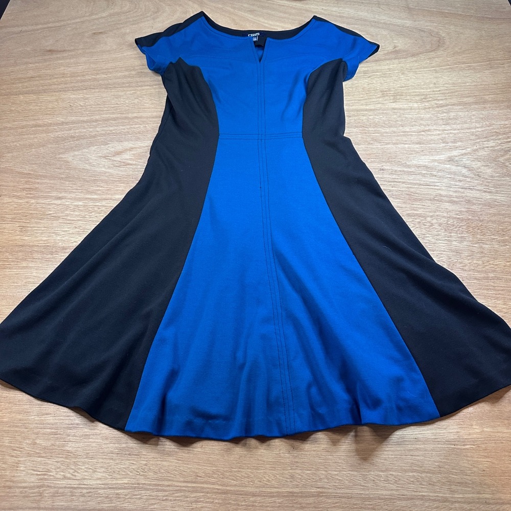Chaps Blue Black Colorblock Fit Flare Dress Womens Size 8 Career Midi